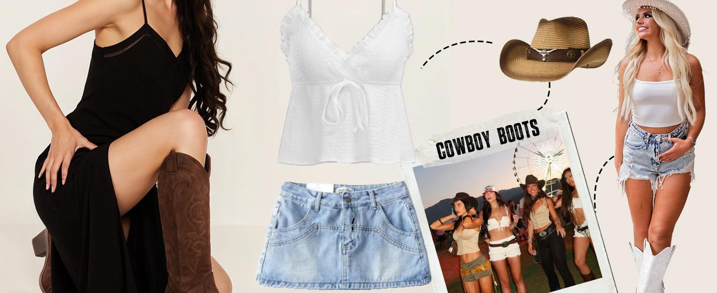 Women's Cowboy Boots - Wide Calf, Rhinestone Embellished, Glittery Western Knee-High Boots with Embroidery & Side Zipper