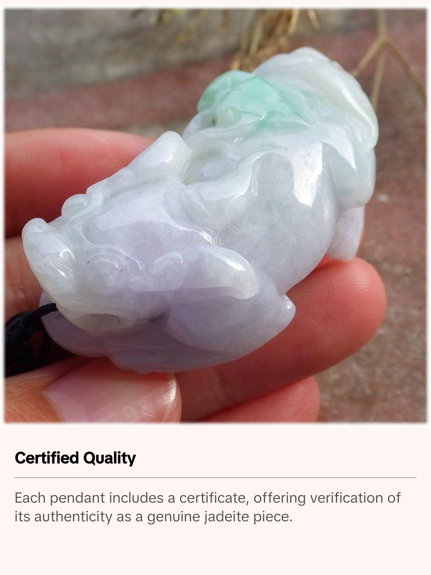 Certified Hand Carved Natural Green Myanmar Burma A Jade jadeite Dragon Pi Xiu Pendant Necklace