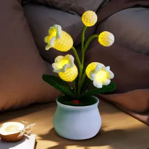 Lily of The Valley Lamp,Pack of 2 Crochet Artificial Flower with 5 Little Night Lights, Cute Gifts for Women Wife Girlfriend Birthday Christmas Valentine Mother's Day -Small