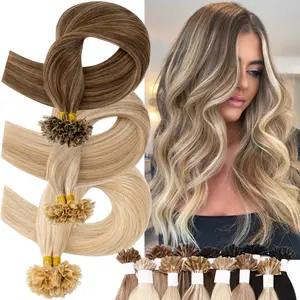 50G Nail Hair Tips U Tip Pre Bonded Keratin Fusion 100% Remy Real Human Hair Extensions 0.5 G/S Nail U Tip Bonds 14-24 inch Highlight Balayage