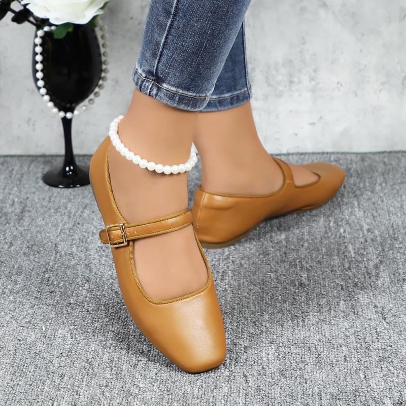 Women's Leather Mary Jane Ballet Flats Comfortable Slip-on Square Toe Soft Work Flats Classic Retro Footwear Flat Shoes for Daily Wear DB