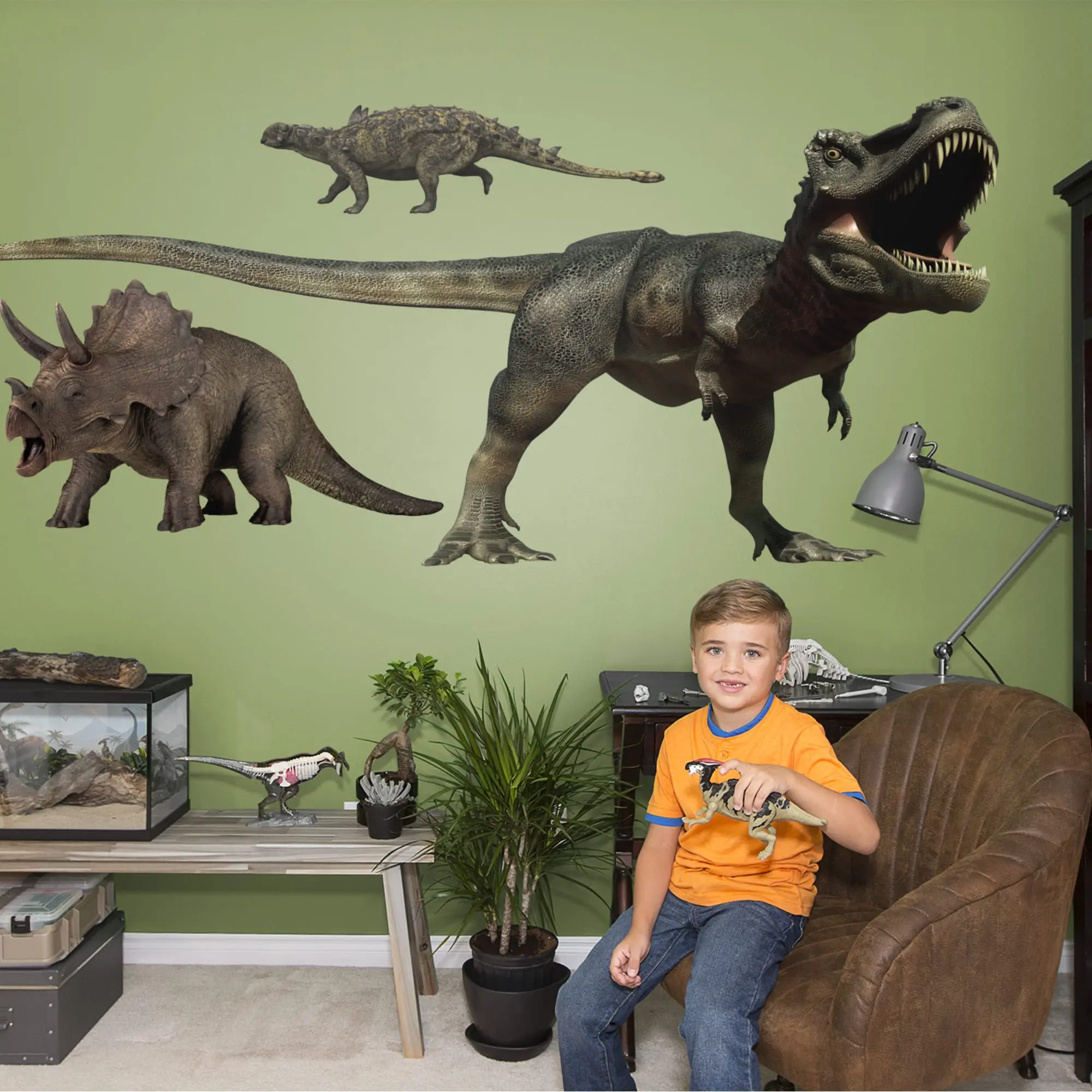 Large Rex Dinosaur Wall Stickers - 79.0in W x 52.0in H Removable Fadesafe Graphic Vinyl Decals, No Tape or Tacks, Reusable High-Quality Decor for Kids' Bedroom, Paleontological Enthusiasts' Home
