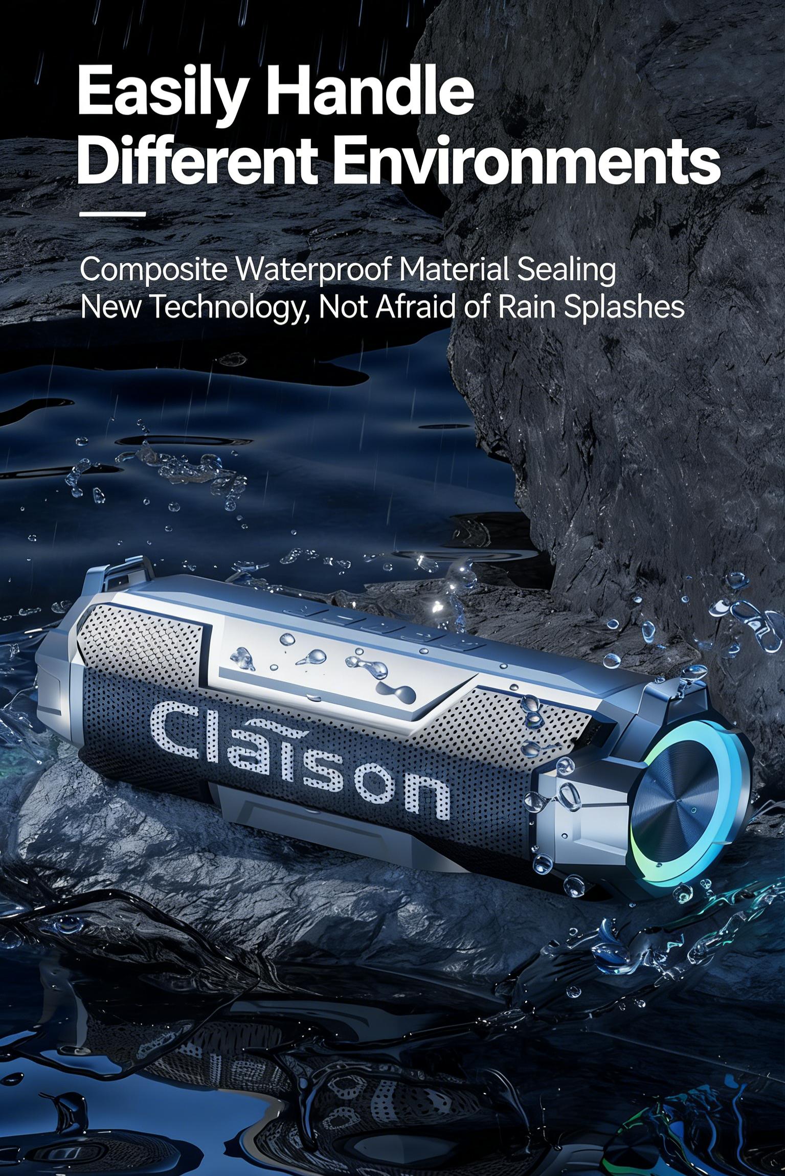 Claison Multifunctional Portable Wireless Bluetooth 5.3 Speaker - IPX6 Waterproof, 3600 mAh Rechargeable Battery, RGB LED Light, Detachable Protective Net, Crisp Audio & Deep Bass, Mobile/Android/Computer Compatible, Ideal for Camping & Gaming Claison Multifunctional Portable Wireless Bluetooth 5.3 Speaker - IPX6 Waterproof, 3600 mAh Rechargeable Battery, RGB LED Light, Detachable Protective Net, Crisp Audio & Deep Bass, Mobile/Android/Computer Compatible, Ideal for Camping & Gaming