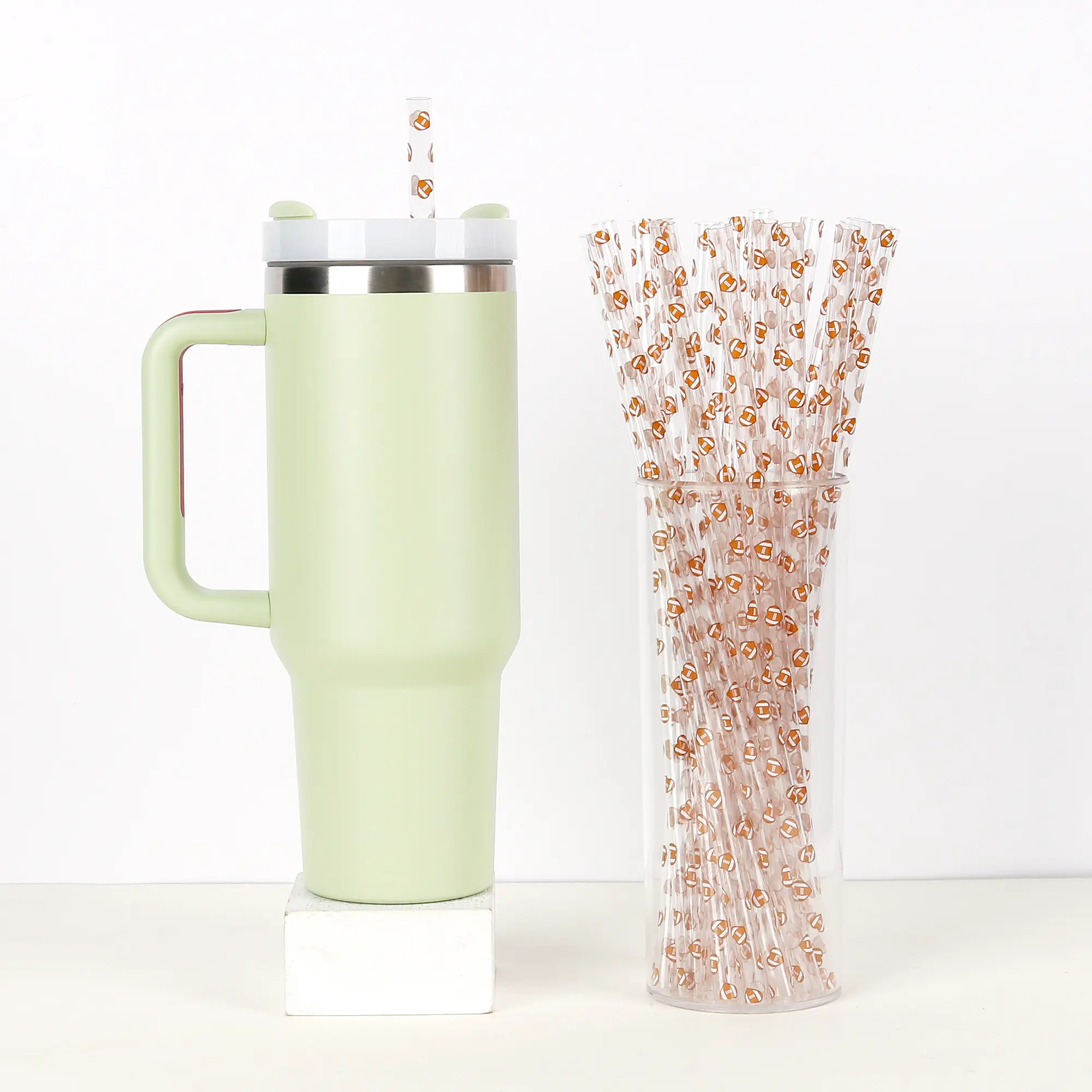Football Hearts 40oz Straws (4-Pack) | Sports Mom & Game Day Must-Have, Tumbler Accessory