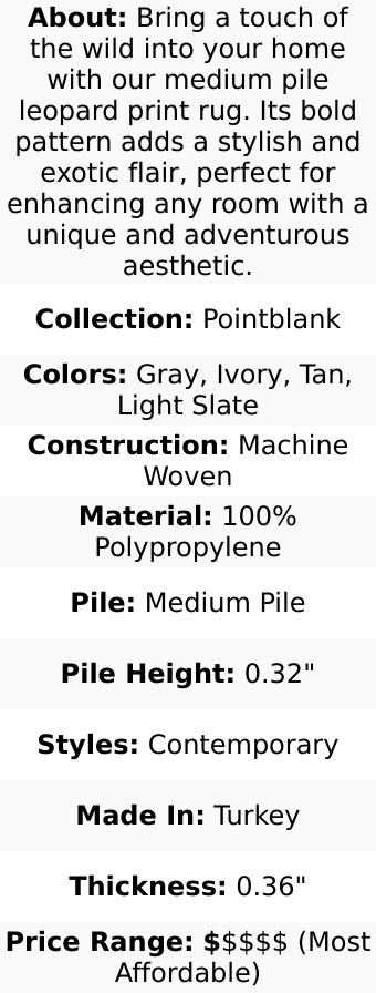 Pointblank Tan Leopard Print Rug - Beautiful Animal Printed Area Rug Pointblank Tan Leopard Print Rug - Beautiful Animal Printed Area Rug
