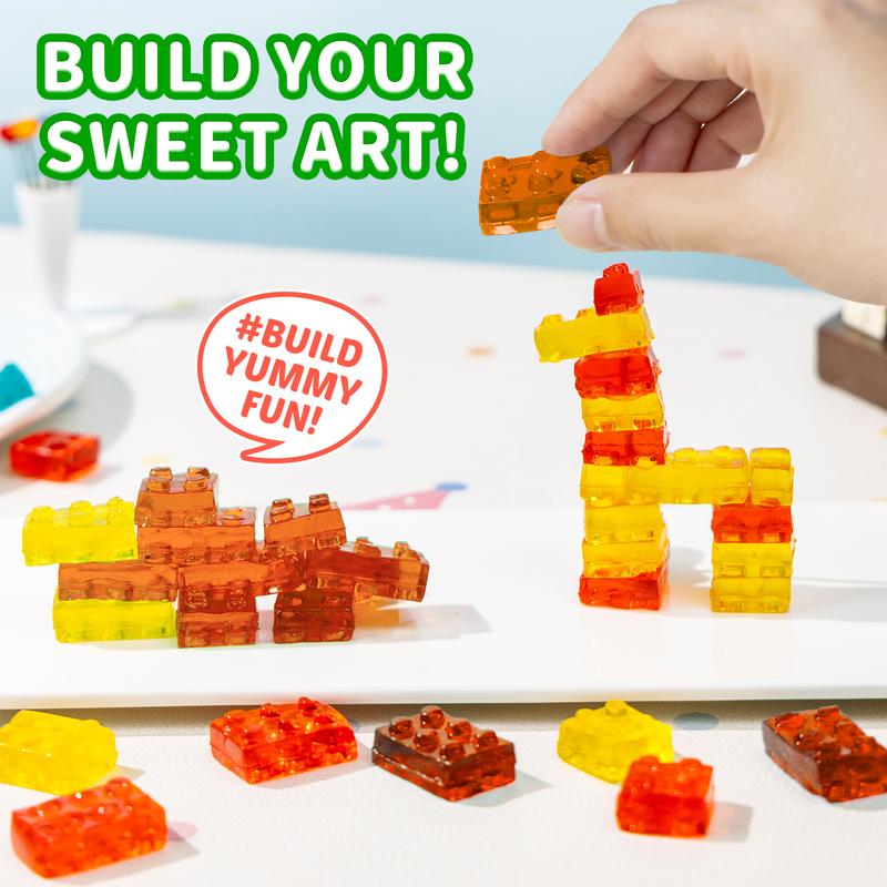 Amos Vegan Gummy Blocks - Watermelon, mango, pineapple and strawberry Flavors - 4D  Gummy Building Kit - 6 Resealable Packs - 8.47oz Total - Fun Healthy Snack
