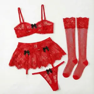Women'S Sexy Underwear Set Romantic Lace Mini Skirt Ruffle Two Piece Lingerie Gift Role-Play Enchantment Lingerie Elegant Sweet Bow Decoration Comfortable Fabric Design For Lady Women WithStockings SpringSta #SpringStatements