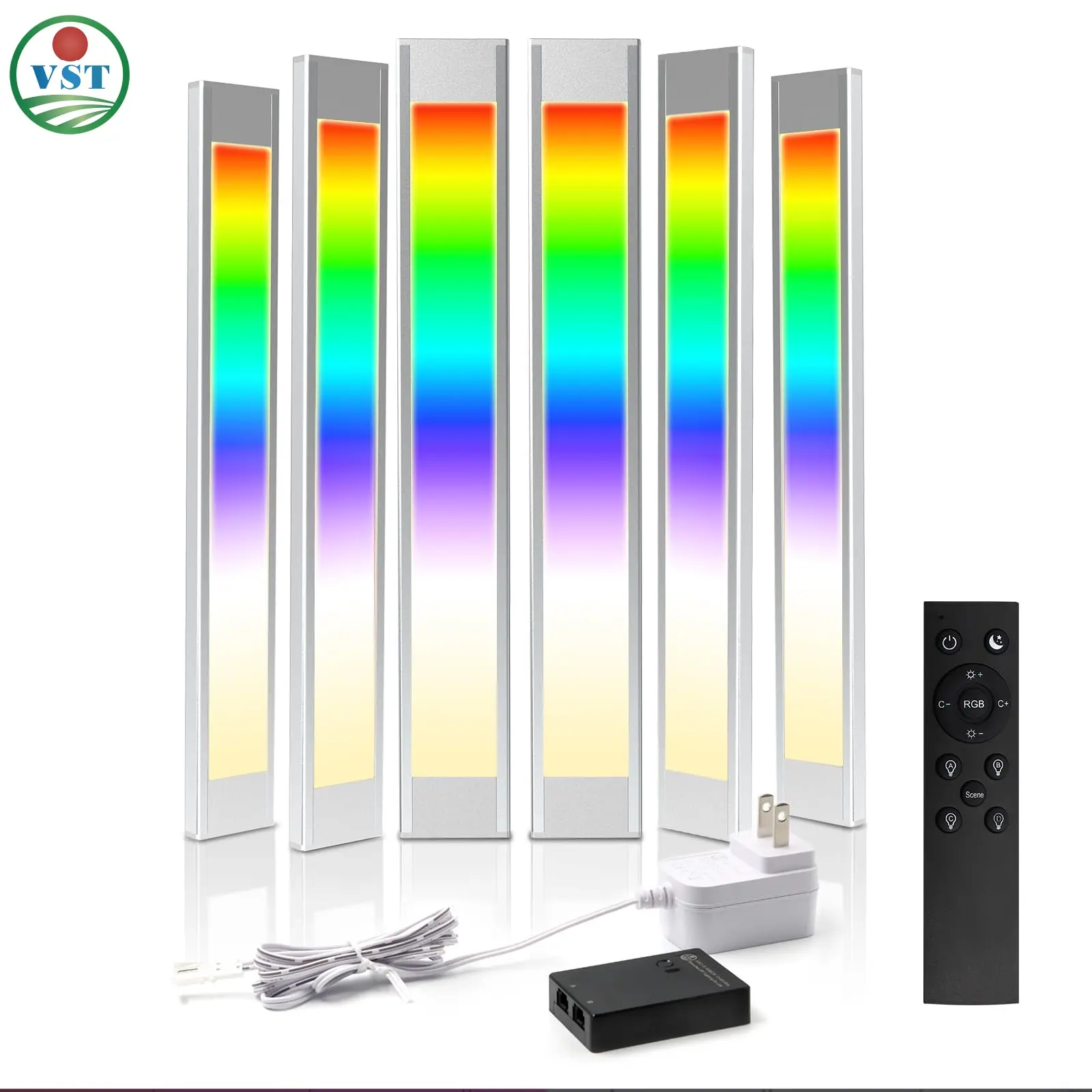 VST 6-Pack Ultra-Thin RGB Under Cabinet LED Light Bars with Adjustable White Light, APP & Voice Control (Alexa/Google), Remote & Button Control, Linkable for Kitchen Cabinets, Shelves