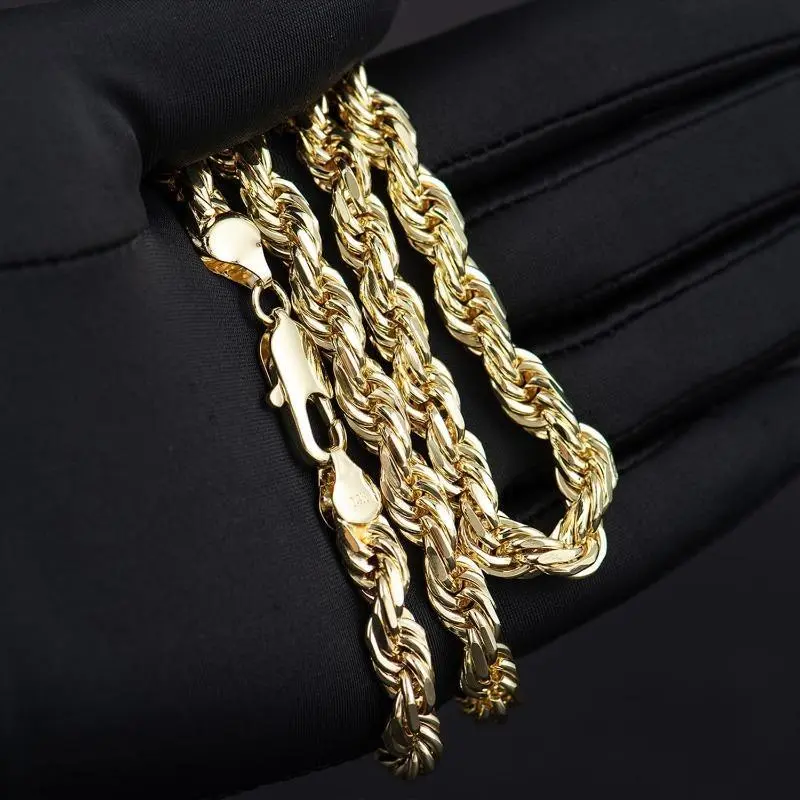 3-Pack 18K  Gold-Plated Rope Chain Necklace 6-8mm Thickness, Lobster Claw Clasp, Jewelry Gift for Men or Women
