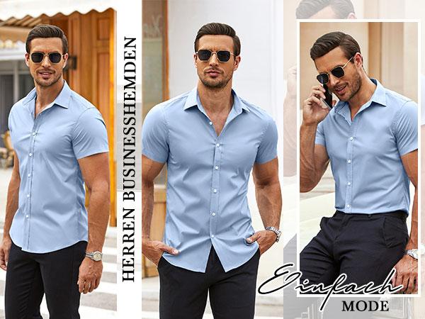 Coofandy Men's Olive Green Fitted Short Sleeve Shirt - 4-Way Stretch Spandex Fabric, Machine Washable, Casual & Work Wear, Best Sellers - Stretchable