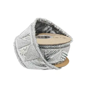 2 1/2" Wired Ribbon | Silver Sequin Trim w/ Dupioni Backing | 5 Yard Roll