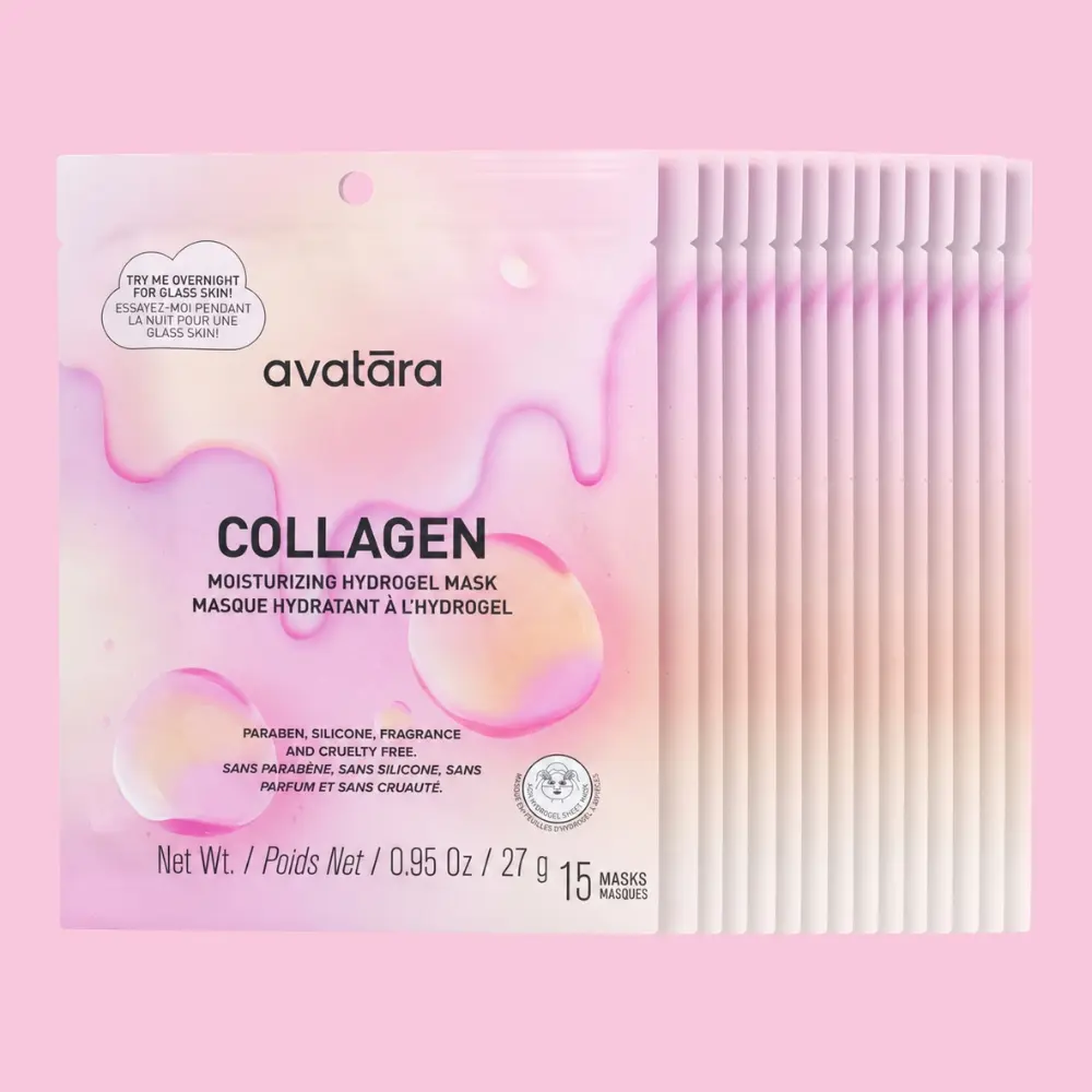 Avatara Collagen Moisturizing Hydrogel Mask - 15 Pack | Advanced K-Beauty Mask Technology for Dry, Stressed-Out Skin | Clean, Vegan & PETA-Approved | Promotes Nourished, Glass-Like Skin That Glows | Dermatologist-Tested