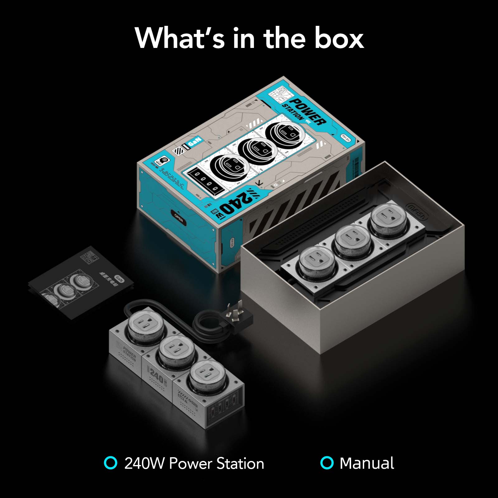 mfish E-Tank 240W GaN Power Station Desktop Charging Station, Powerful flash charging with RGB colorful lights, Seven ports universal charger dealsforyoudays