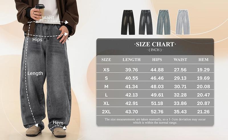 Baggy Hip Hop Jeans for Men Wide Leg Skater Denim Pants Casual Loose Fit Long Trousers