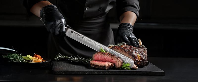 WIZEKA Brisket Knife,Ultra Sharp 12 Inch Damascus Slicing knife，Full Tang Carving Knife for Meat Cutting with G10 Handle，BBQ Knife，Great for Slicing Roasts, Meats, Fruits