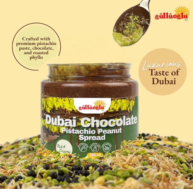 Gulluoglu Dubai Chocolate Pistachio Peanut Spread – Rich & Creamy Middle Eastern Chocolate Paste with Roasted Pistachios & Peanuts, 7 oz (200g) Jar – Gourmet Halal Dessert
