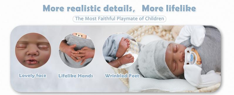 [WOOROY] Reborn Baby Doll New Released - 18 In Real Life Baby Doll African American Black and Brown Skin Boy Doll, Lifelike Newborn Baby Doll Poseable Soft Cloth Body, Gift Set with Accessories for Kids Aged 3+