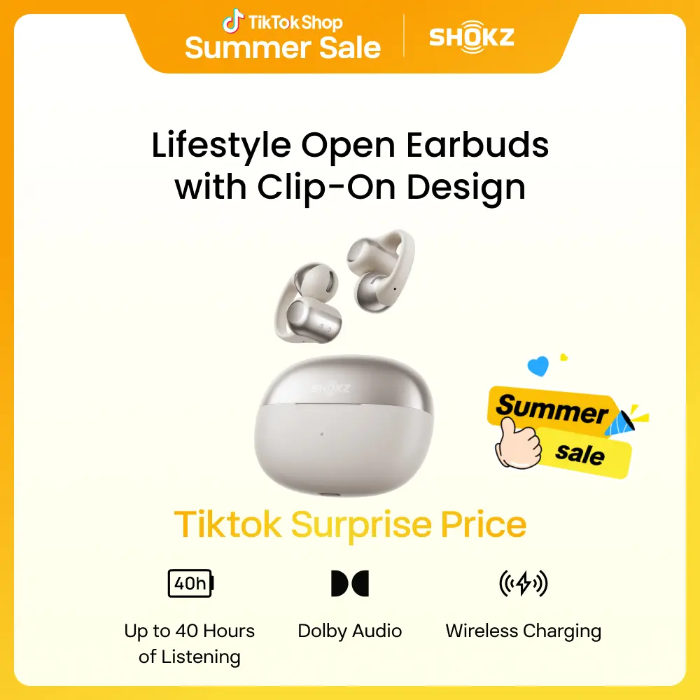 SHOKZ OpenDots ONE - Open-Ear Headphones - Wireless Bluetooth Earbuds with Microphone - Premium Dolby Audio - Water Resistant - Fast Charging - Up to 40 hrs Playtime