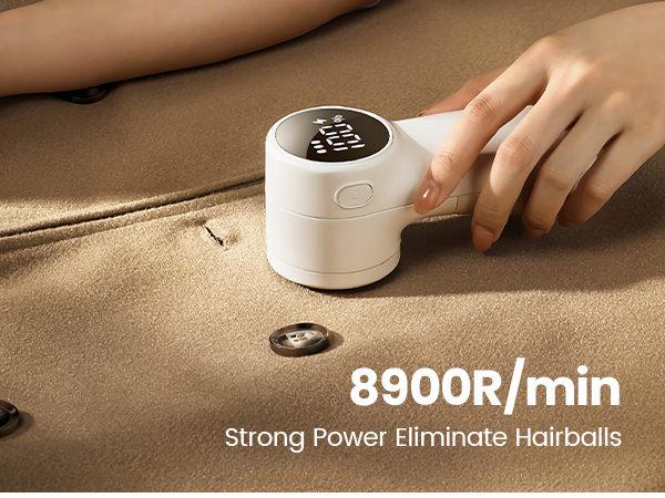 GAIATOP Rechargeable Fabric Shaver, 3-Speed Lint Remover with Cute Digital Screen, 6-Leaf Stainless Steel Blades & Large Storage ,Electric Sweater Defuzzer for Clothes, Furniture, Bedding, White (1 Pack)