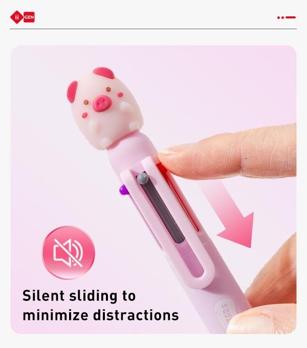 iiGEN LazyStars Animal Multicolor Pens Set of 6 QUIET Slide 0.7mm NO BREAK FAST DRY Rabbit Duck Bear Dino Piggie & Squirrel for Students Kids Gifts - Essential gifts for Valentine's Day, Easter baskets, and birthday parties