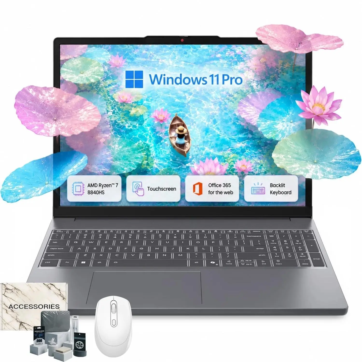 Lenovo IdeaPad Slim 3 Office-Ready Laptop, 15.3" Touchscreen Display, AMD Ryzen 7 8840HS Processor, 16GB RAM, 512GB PCIe SSD, Wi-Fi 6, Backlit Keyboard, Webcam, Windows 11 Pro