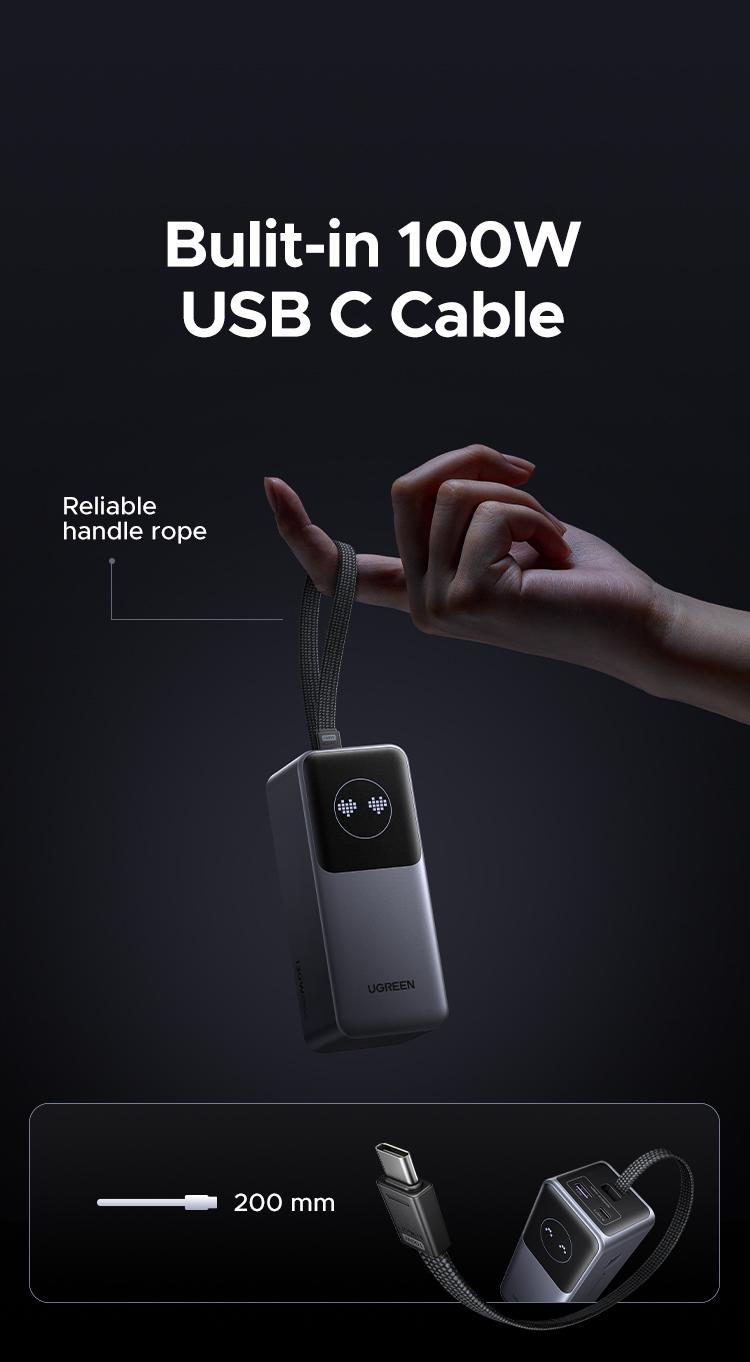 UGREEN Nexode Power Bank 20000mAh 130W Portable Charger Built-in USB C Cable, Pack with TFT Smart Display for MacBook/iPad/iPhone 17 16/Samsung S24 and More ,September Restock,TikTokShopSpringGlowUp,Greenish