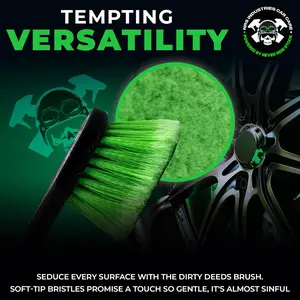 Never Ride Stock Dirty Deeds Wheel & Exterior Car Cleaning Brush | Soft Bristle Scrubber | Safe for Paint, Trim & Rims | Ergonomic Comfort Grip for Precise Detailing | Deep Cleaning | Scratch Free