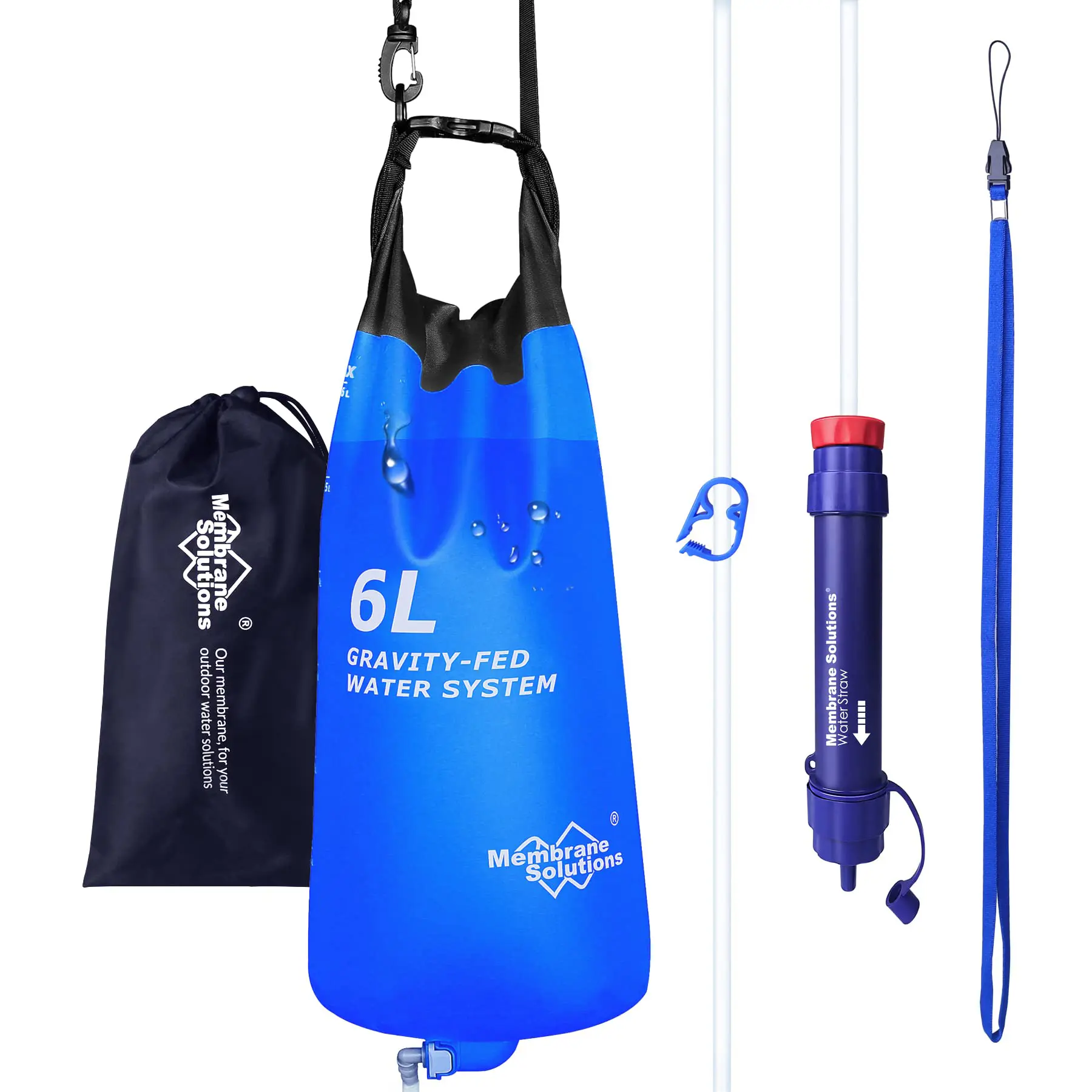 Membrane Solutions Survival Water Filtration System - 6L Large Volume Portable Plastic Filter and Accessories, 4-Stage Hollow Fiber Purifier, Detachable Mouthpiece, NSF Certified, Chlorine Removal for Camping, Emergencies
