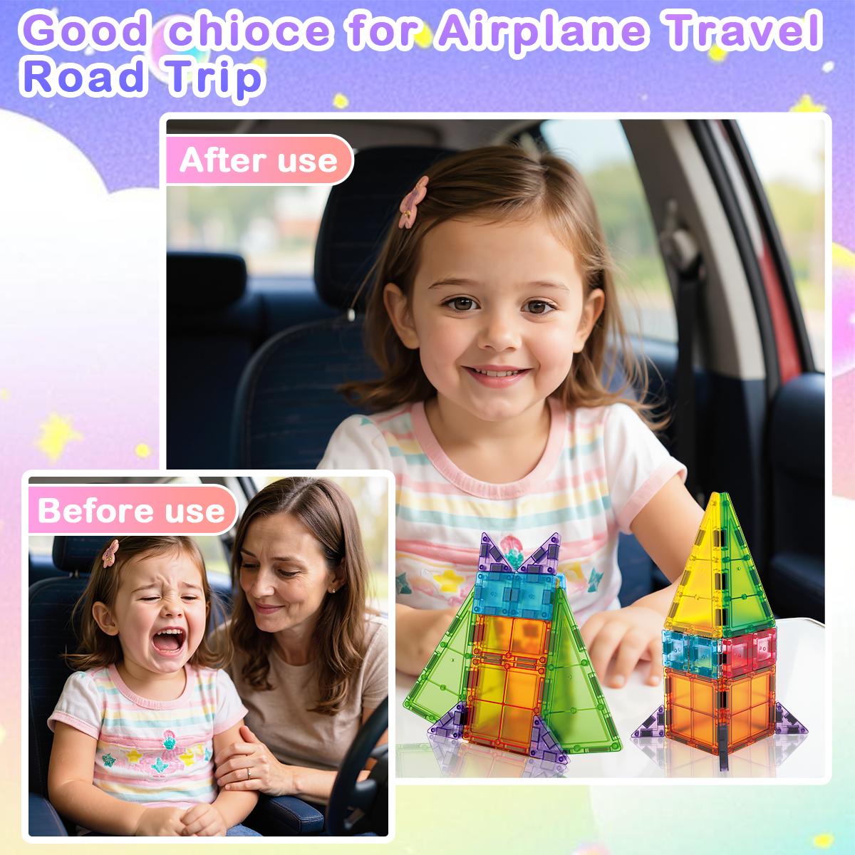 MiniGear Magnetic Tiles Building Toy – Portable Mini Magnetic Blocks Travel Set (32/42 Pieces), Montessori Educational Toy for Kids Ages 3–12, Preschool & Classroom Must-Have – Perfect Travel toy, Easter & Christmas Gift for Boys & Girls