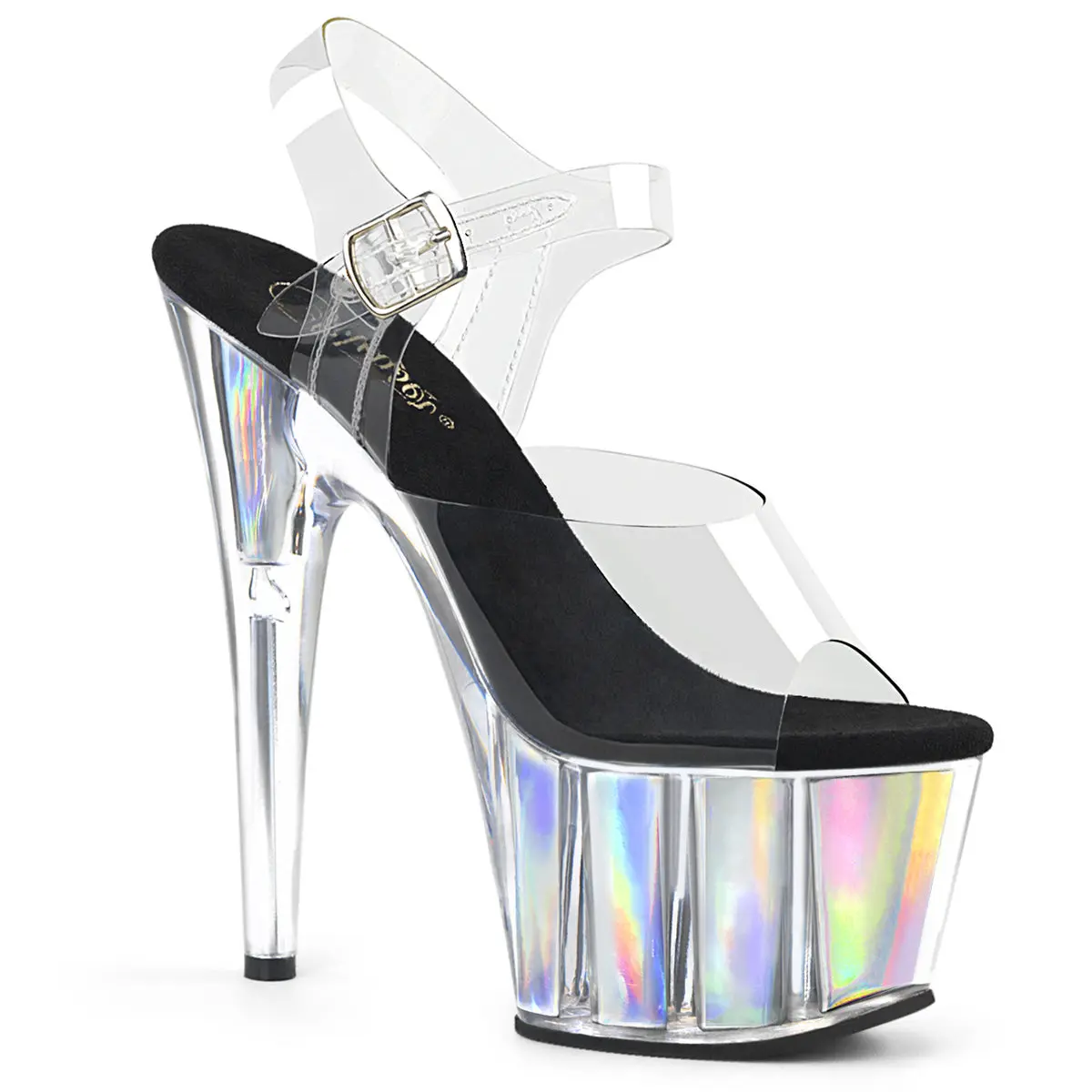 Pleaser Adore-708HGI Women's Clear/Silver Ankle Strap Sandals, 7-Inch Heels, Open Toed Fashion Statement Shoes for Evening Wear, Footwear, Pleaser Heels, 7" (178Mm) Heel