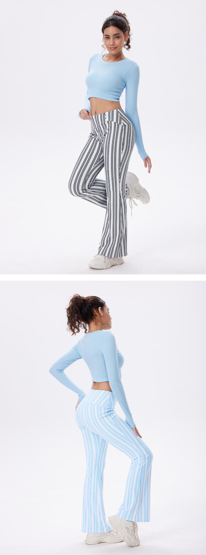 OQQ Women’s Striped Trousers High-Waist Striped Flare Pants – Casual Long Trousers Sport Workout Pants