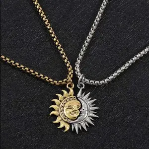 Veliora S Sun and Moon Asymmetrical Couple Necklace Niche Design All-match Simple Retro Men and Women Jewelry Brothers Necklace Gift