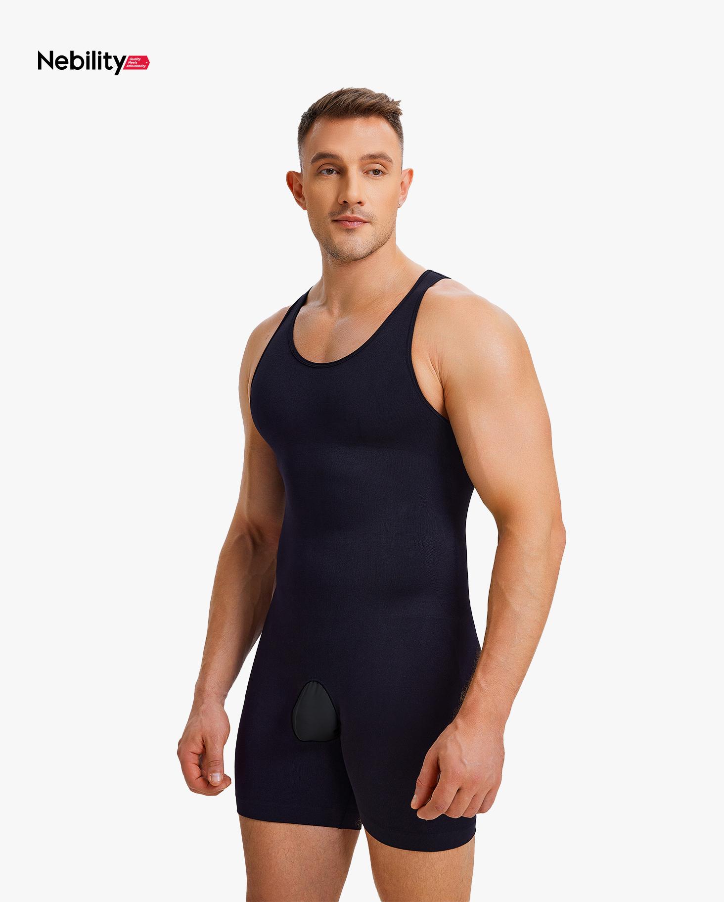 【LIVE】Nebility Men's  Body Suit Shapewear - Seamless Crotch Design Breathable Thin Sports Shirt for Fitness and Sports Fabric Menswear SpringStatements