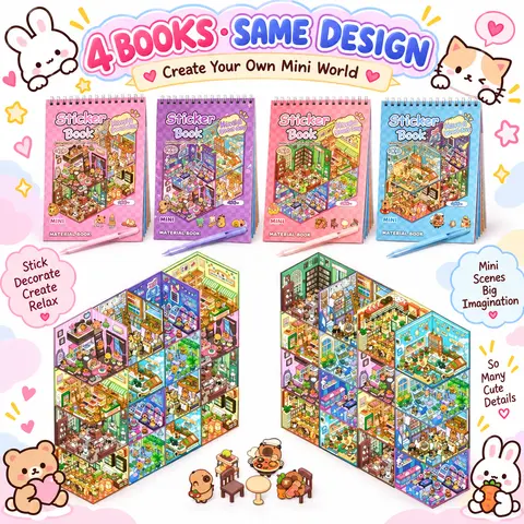 Halloween Fall Gift 4(Same Book with Different Colors) Sticker Books (1200+ Stickers), 32 DIY 3D Scene Sticker Collection with Tweezers, Reusable Creative Craft Set – Aesthetic Art Supplies & Party Favors