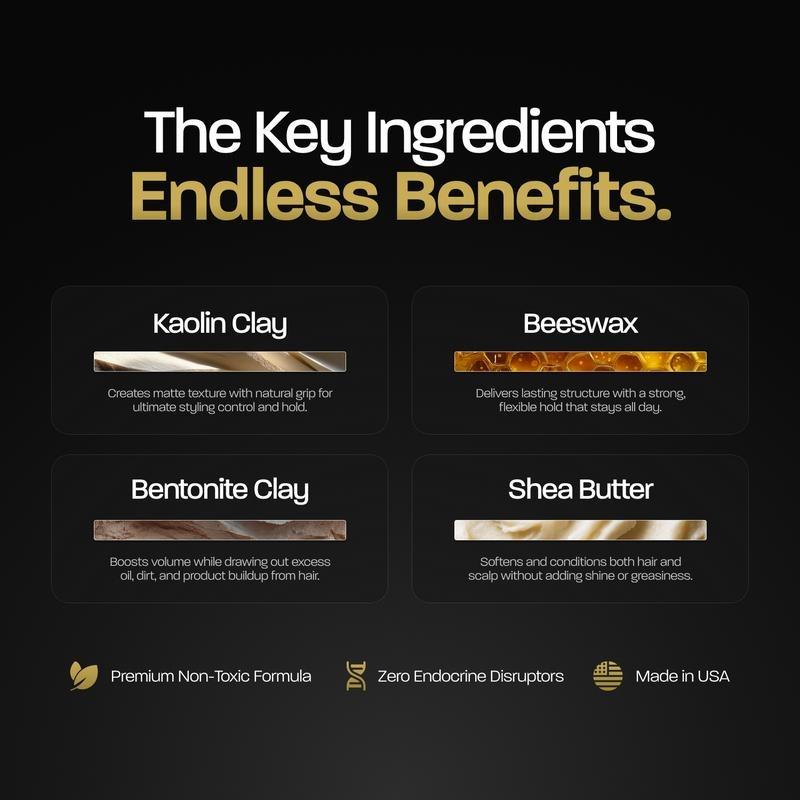 BASED Texture & Hold Duo: Sea Salt Spray & Hair Clay Bundle - Non-Toxic Volumizing Spray with Kelp & B5 + Strong Hold Texturizing Clay with Santal Sandalwood, Low Shine, Paraben & Sulfate Free