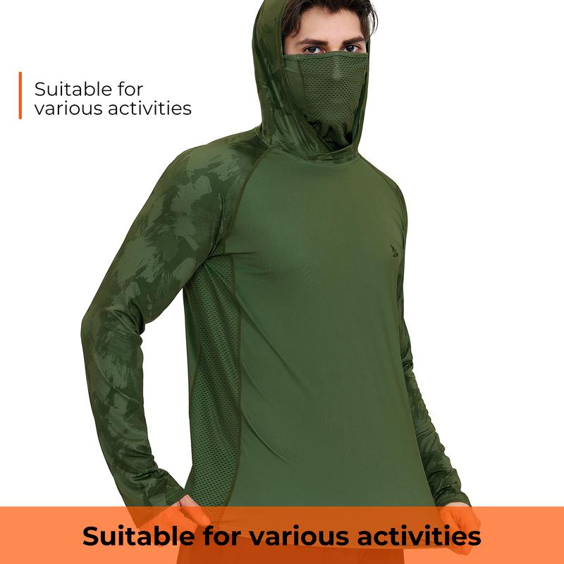 【RODEEL】915 Sun Hoodie Shirts w/ Mask Neck Gaiter Men UPF 50+ UV Protection Long Sleeve Lightweight Quick Dry Moisture Wicking Breathable Cooling Athletic Activewear for Outdoor Sports Fishing Hiking Roofing Landscaping Construction, Holiday Gift