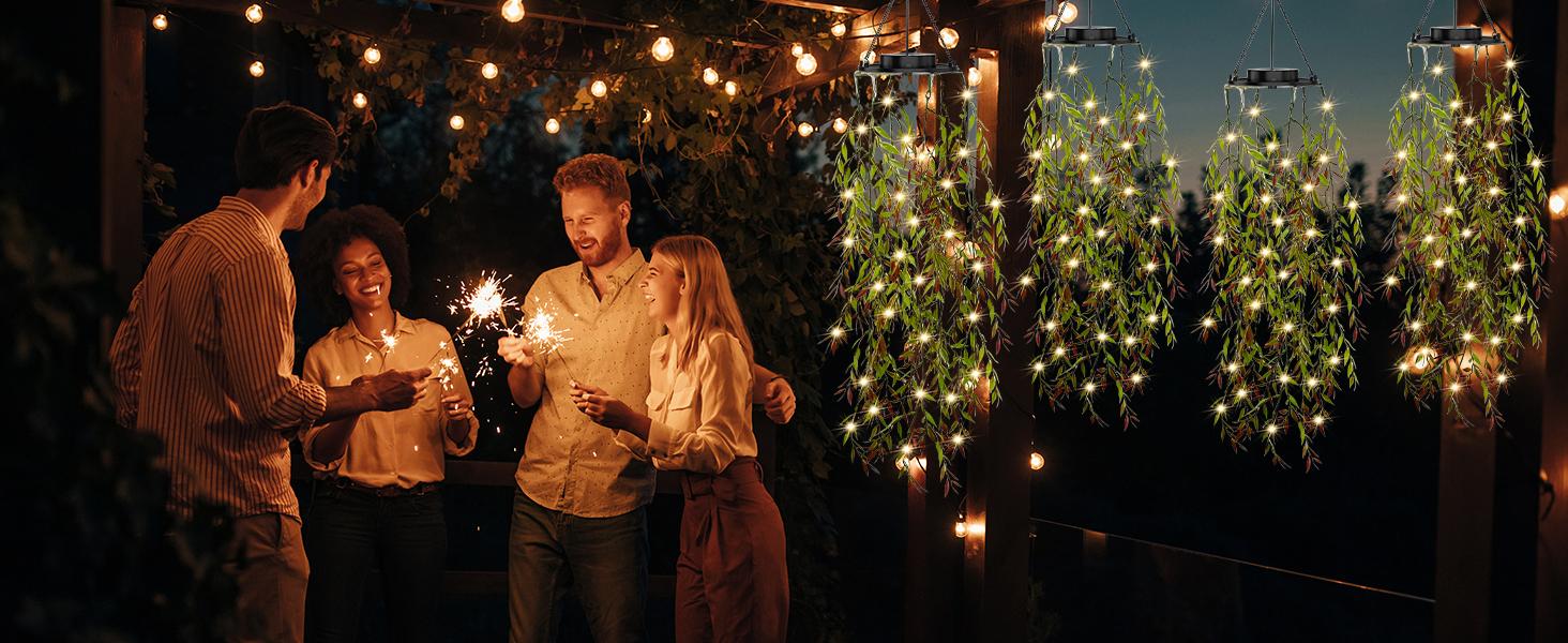 2025 NEW Release 2 Pack Fake Plants with Fairy Lights, Solar Lights  For Halloween Christmas Deco Festival,IP65 Waterproof Solar Lanterns for The Garden，Pathway , Gifts for Women, Ideal for Christmas Party Wedding Garden Decoration