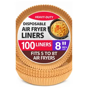 100PCS Air Fryer Paper Liners 8 Inch Round Disposable Parchment Liners Non-Stick Oil Resistant for 5–8QT Air Fryer Baking Roasting Cooking