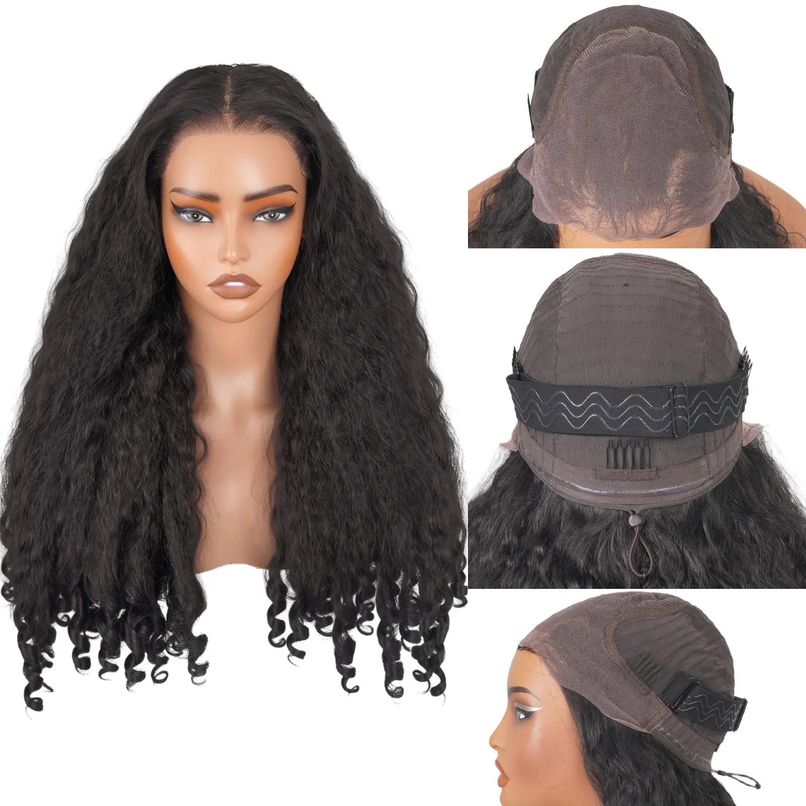 Lush Haute Afro Curly Lace Front Wig Synthetic Kinky Straight with Curly Ends Fluffy Bouncy Hair Wigs 20 Inch Heat Friendly Afro Wigs for Black Women