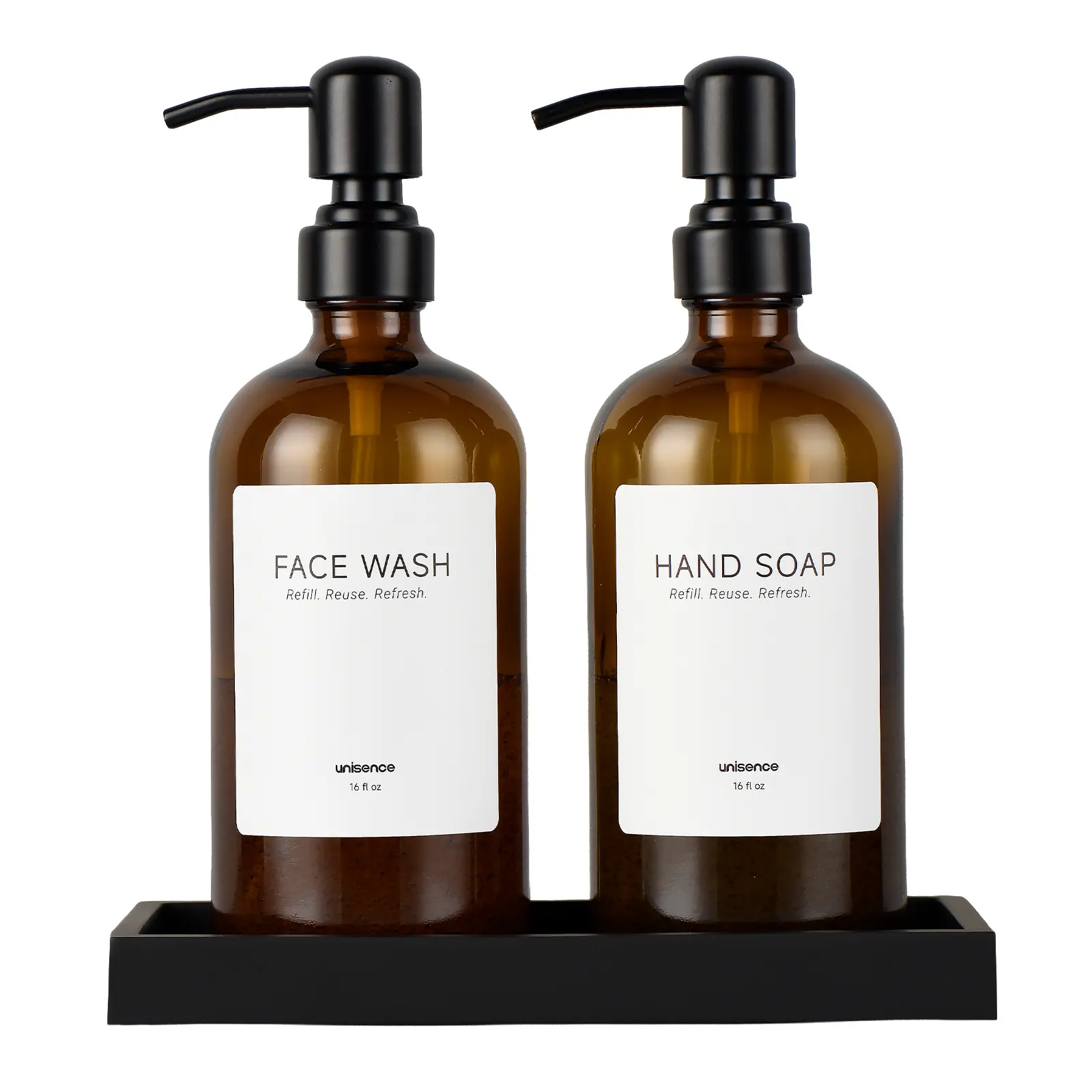 Glass Soap Dispenser Set for Kitchen, Hand and Dish Soap Dispenser with Stainless Steel Pump & Resin Tray, Perfect for Kitchen,Hotel Rental-Modern Kitchen Decor