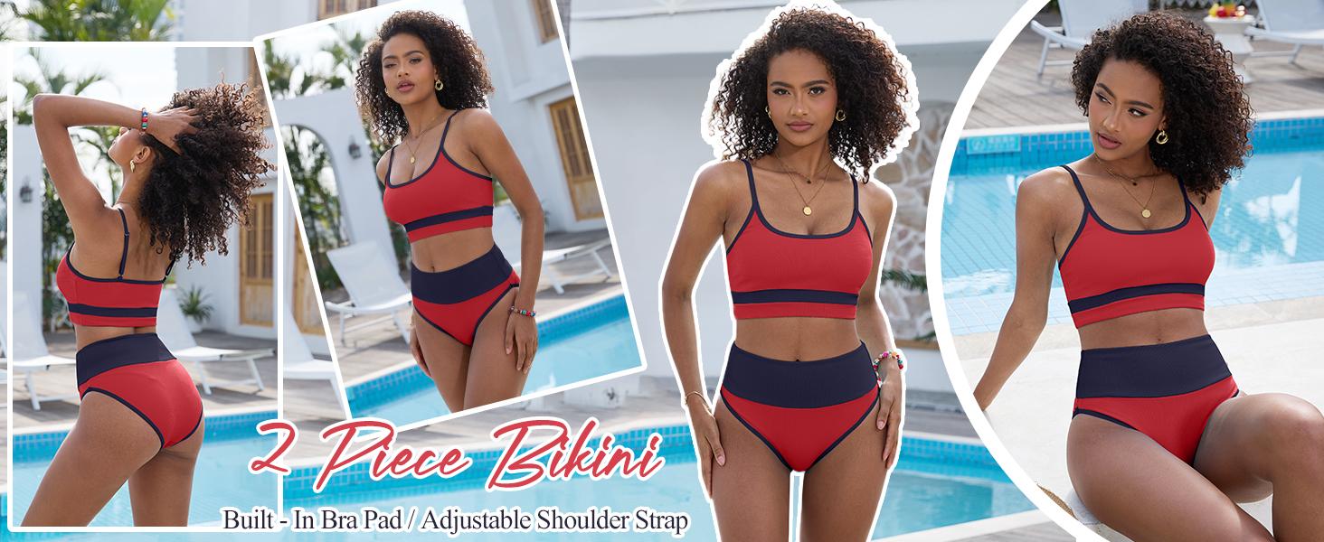 ANRABESS Women High Waisted Bikini Sets Color Block Summer Beach Vacation 2 Piece Bathing Suit Tummy Control Ribbed Swimsuit ANRABESS Women High Waisted Bikini Sets Color Block Summer Beach Vacation 2 Piece Bathing Suit Tummy Control Ribbed Swimsuit