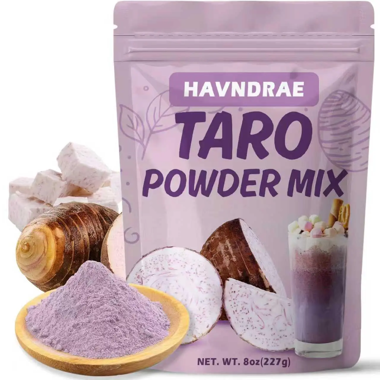8 oz Instant Taro Yam Powder Mix - Creamy Concentrated Powder Drink Toppings for Purple Food Coloring, Latte, Baking, Bagged Tea Drink Toppings, Powder Packet Drink Toppings
