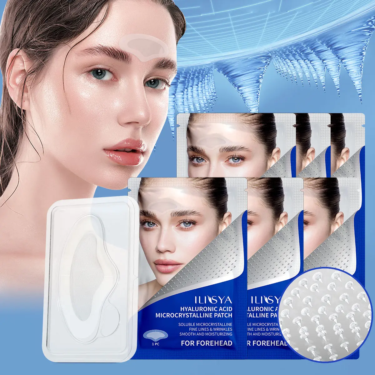 6 pieces, ILISYA hyaluronic acid microcrystalline forehead patch, containing rich hyaluronic acid components, microneedle technology, make your skin look more supple and smooth, minimize wrinkles, the perfect choice for home day and holiday gifts summerwi