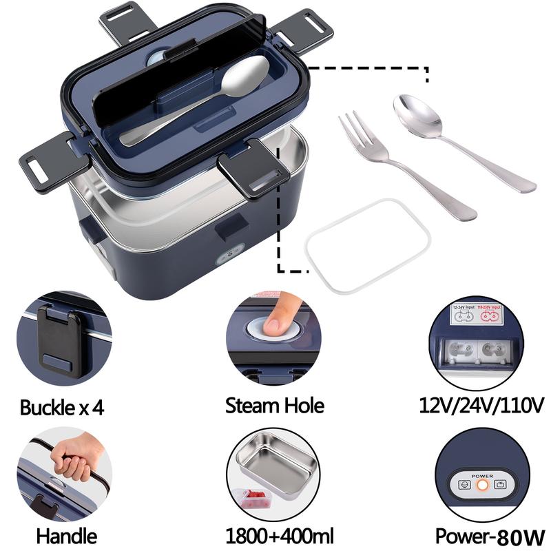 Nifogo Electric Lunch Box, 80W Food Heater 1,8L for Adults Portable Food Heater with Tableware and Lunch Bag, Car & Home Portable Electronic Food Heater for Home Office Travel
