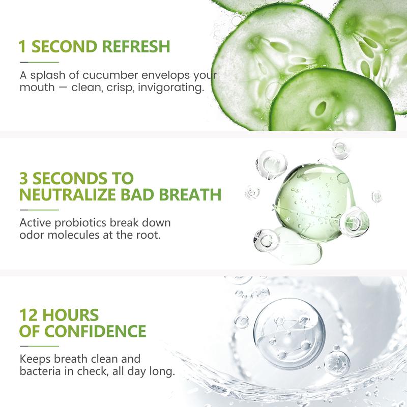 CEELIKE Probiotic Cucumber Oral Spray 20ml for Long-Lasting Freshness Sugar-Free Portable Breath Freshener with Probiotics for Oral Care