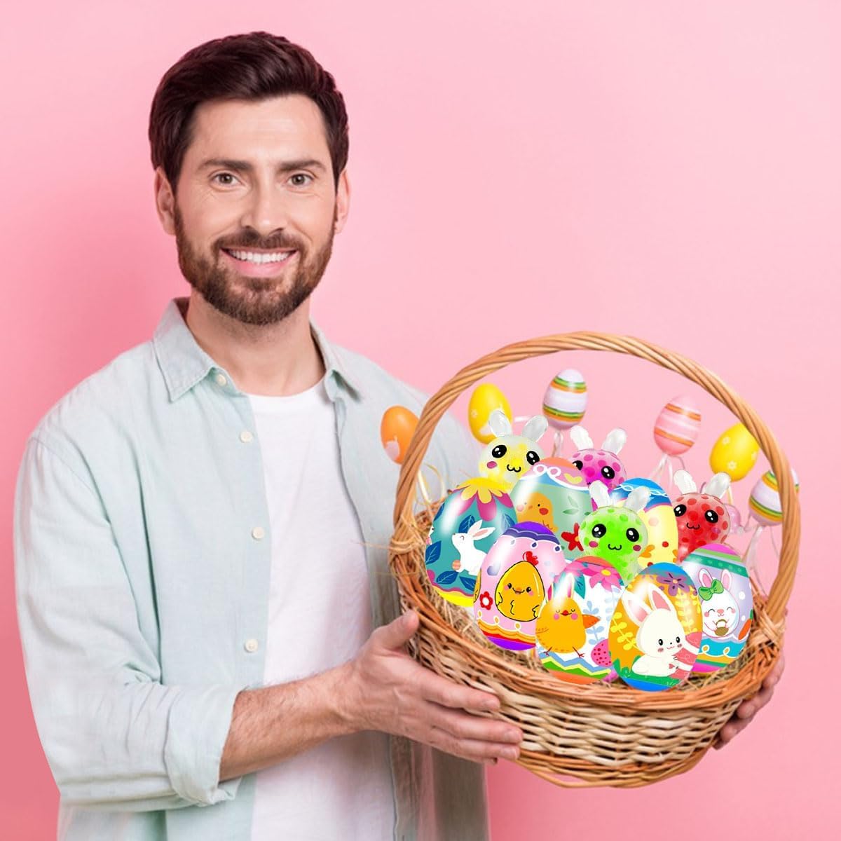 24 Pack Prefilled Easter Eggs with Squeeze Toys – Colorful Easter Egg Stress Balls, Variety Fun Egg Fillers for Easter Basket Stuffers, Classroom Party Favors & Kids Easter Gifts