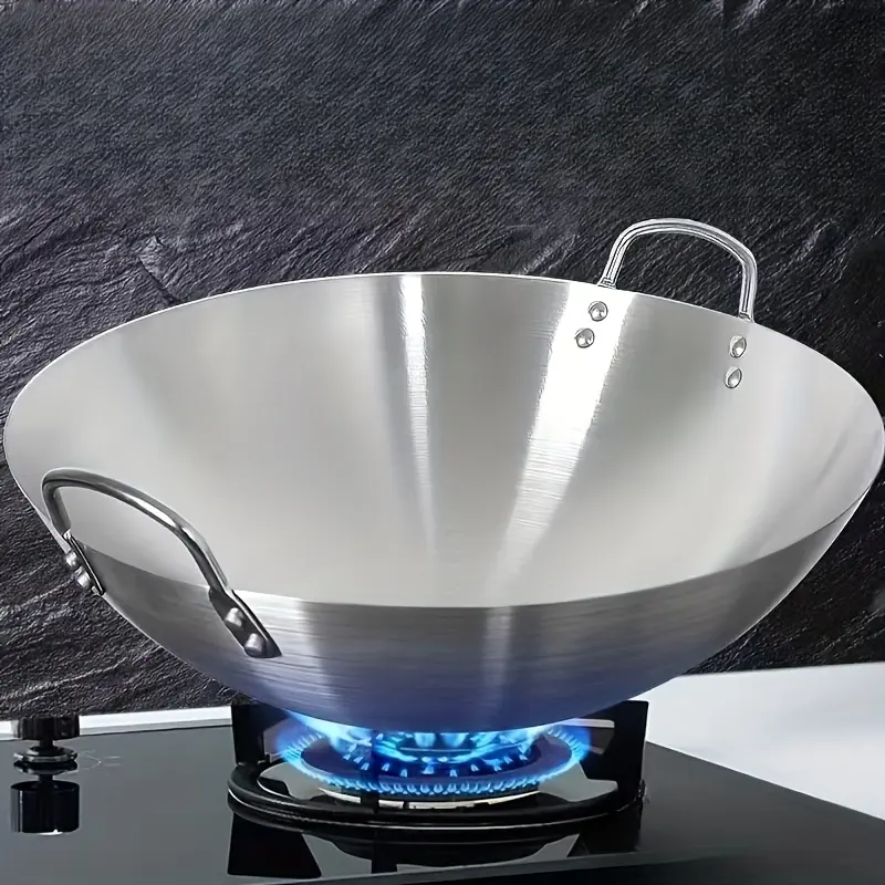 Heavy-Duty Stainless Steel Wok Pan, Professional Non-Stick Stir-Fry Pan with Ergonomic Handle, Compatible with Gas, Induction, Electric Stovetops, Easy-to-Clean Home Kitchen Cookware, Stainless Steel Pan