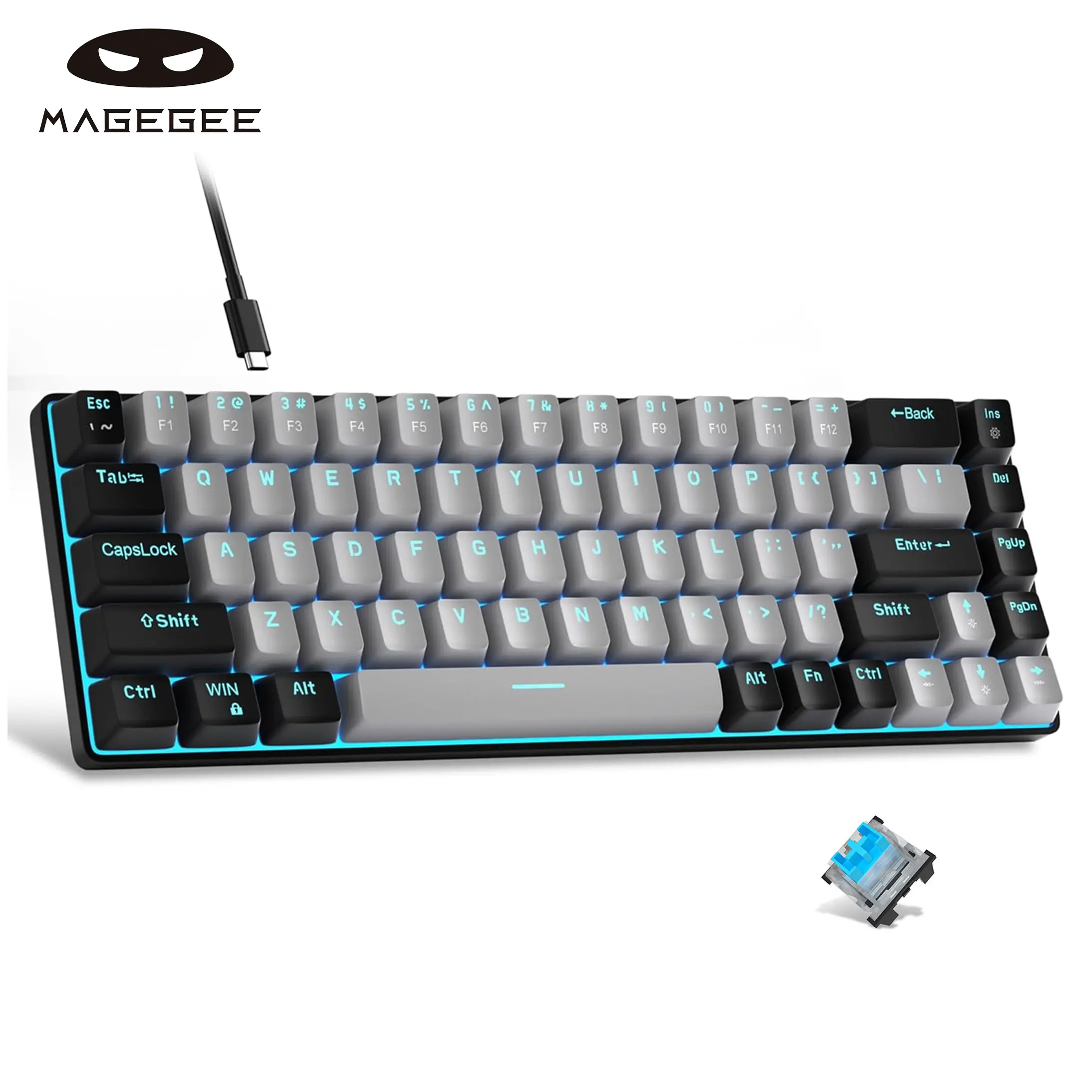 MageGee MK-Box 60% Compact 68-Key Illuminated Mechanical Red Switch Ergonomic Keyboard, Portable Wired White LED Backlit Multi-Platform Keyboard for Windows Laptop, PC, Mac - Grey, Red Switch Keyboards tiktokshopbacktoschool