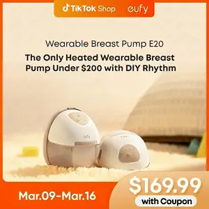 eufy E20 Heated Wearable Breast Pump, 3 Heat Levels, Hands-Free Breast Pump with Innovative HeatFlow, Optimized Rhythm via App, Hospital-Grade Suction, Leakproof, Ultra-Slim and Quiet for in-Bra Use