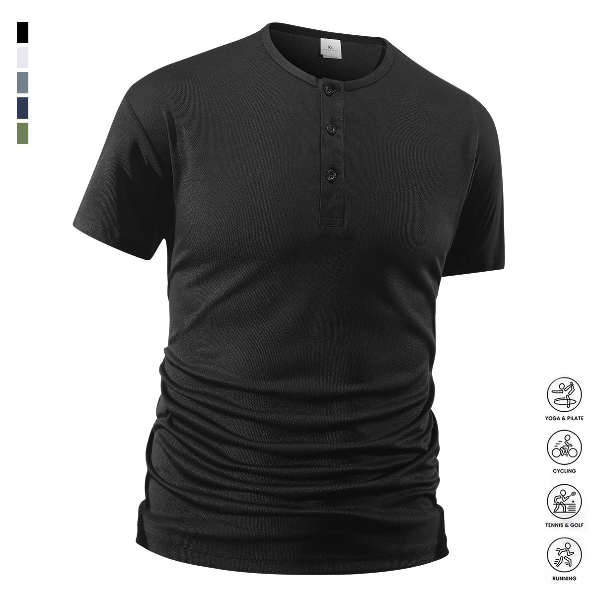 4 Pack Men's Lightweight Casual Short Sleeve Breathable Henley Shirt, Comfortable Versatile Moisture Wicking Quick Dry T-Shirt with Stretch, Fashionable Solid Color Lightweight Trendy Button Down Shirt for Everyday Outdoor Use, Suitable for Casual Outings